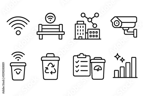 Smart city line icon set. urban planning, technology, connectivity icons collection