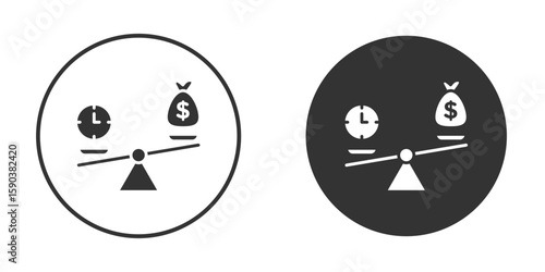 Time and money compare scale icon vector clipart in black colors. suitable for graphic work