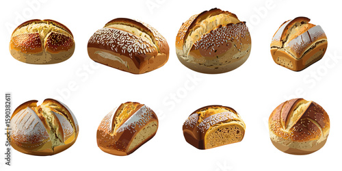 Multiple vector illustrations of delicately drawn soda bread


