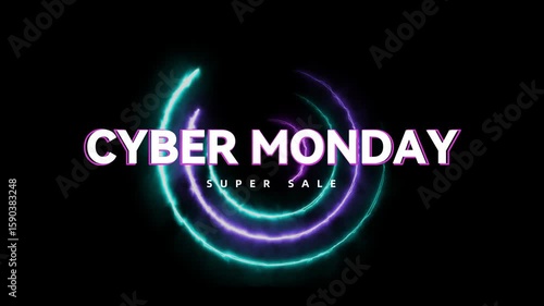 Cyber Monday super sale promotion with neon glowing circles, perfect for advertising and attracting customers with its modern and vibrant design.