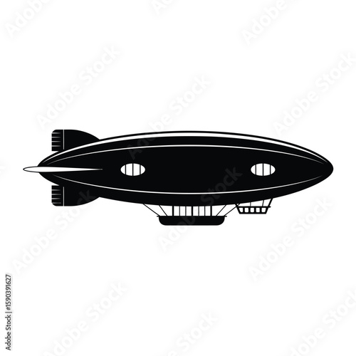 Classic black silhouette of a vintage dirigible airship with gondola