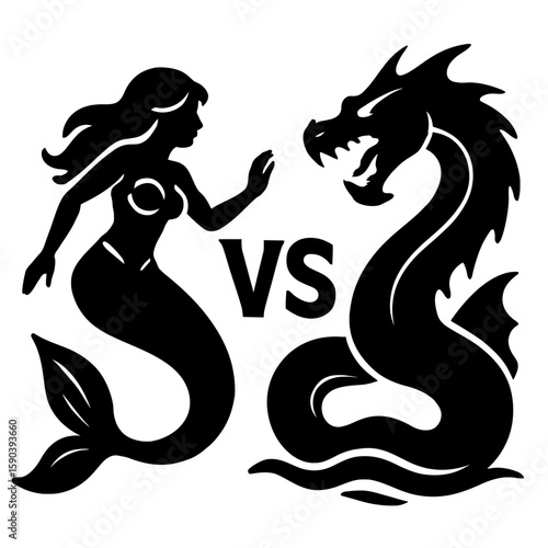 Mythical Mermaid Versus Sea Monster - Fantasy Creatures in Conflict