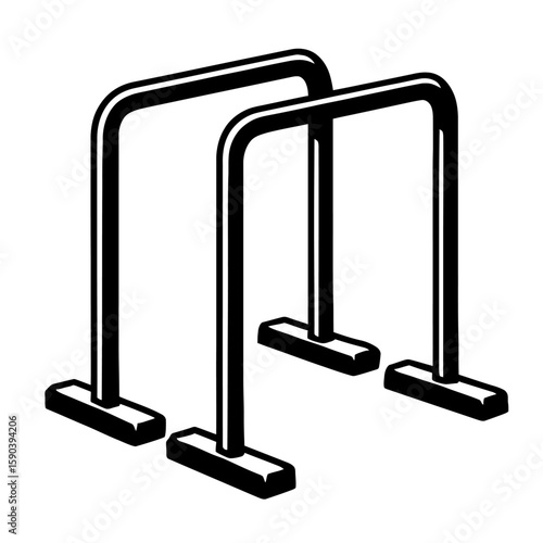 Black and White Vector Illustration of Parallel Gymnastics Bars - Minimalist Line Art for Fitness, Bodyweight Training, and Calisthenics Projects  
