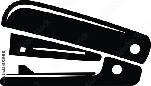 Black silhouette of a standard office stapler on a white background