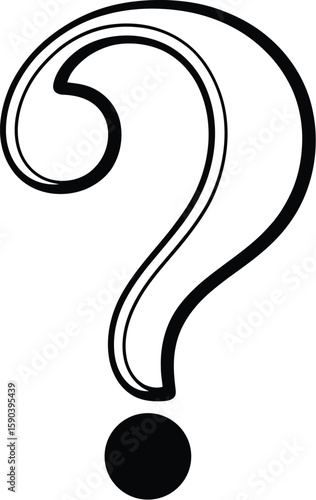 Stylized black question mark symbol with a thick outline and a solid dot