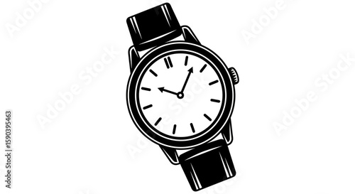 Vector vintage wristwatch illustration for timekeeping and fashion accessory style with classic design element