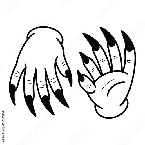 Creepy hand with long black sharp claws and fingernails