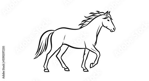 Vector horse outline drawing vector illustration clip art for equestrian design and coloring pages, line art image