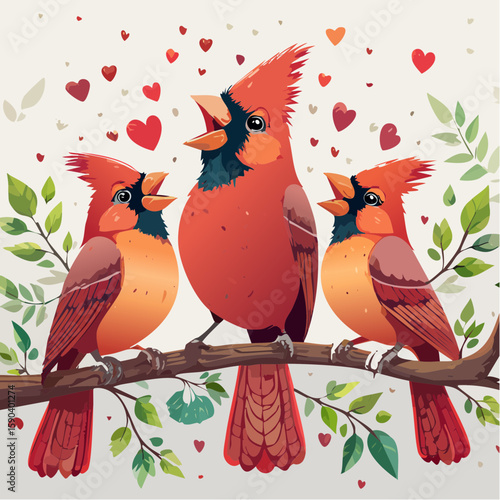 Trio of Pretty Cardinals Singing a Pretty Song - 4
