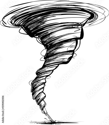 Sketch of a swirling black tornado against. Vector illustration