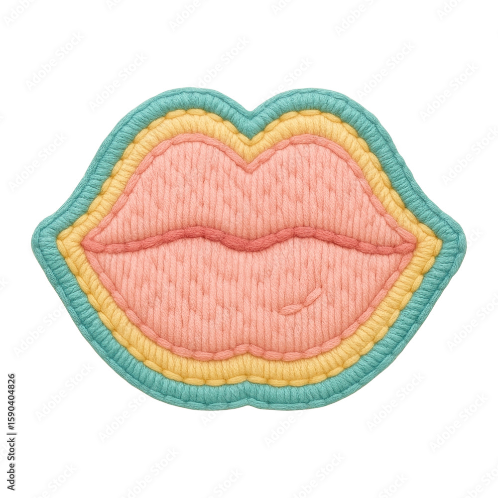Fototapeta premium PNG Colorful embroidered lips illustration.