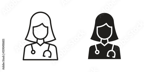 Woman Doctor icon. vector flat and line symbols. Vector Graphics.