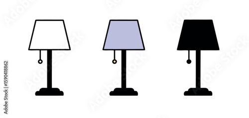 Three Cartoon Style Lamps with Varied Shade Designs on White Background
