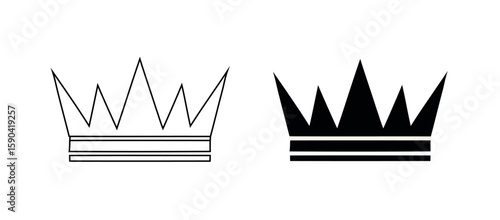 Crown Outlines in Black and White Graphic Symbol of Royalty