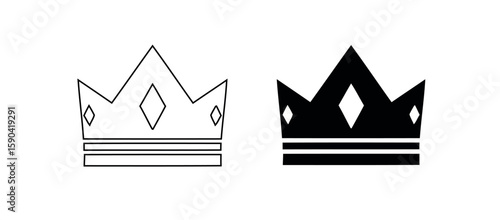Dual Representation of a Crown Silhouette and Outline on White Background