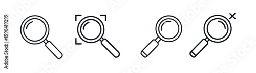 Magnifying Glass Icons Representing Search, Examination and Removal in a Row