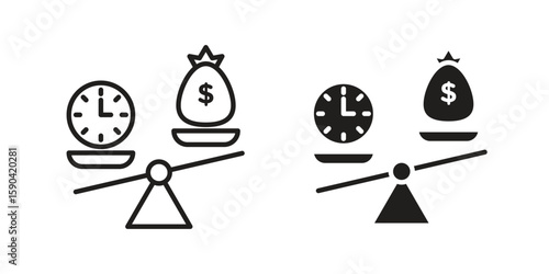 Time and money compare scale icon. vector flat and line symbols. Vector Graphics.