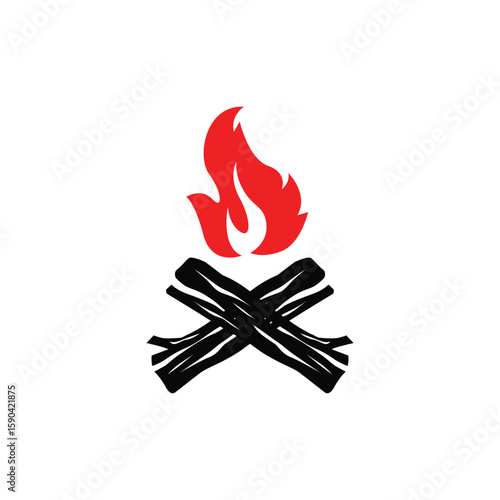 Design wood and fire, logo campfire bonfire vector camping adventure vintage illustration