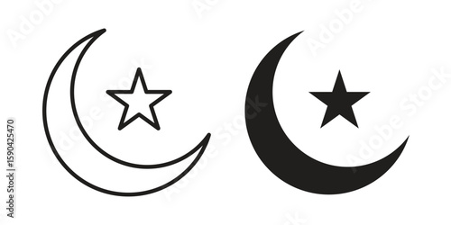 Moon and star icon. vector flat and line symbols. Vector Graphics.