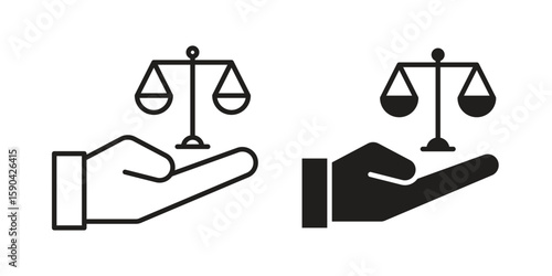 Justice scales in Hand icon. vector flat and line symbols. Vector Graphics.