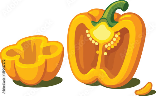 🌟 Fresh cut yellow bell pepper vector 🍋 perfect for healthy food, cooking, and organic lifestyle themes — brighten your design with freshness & flavor!