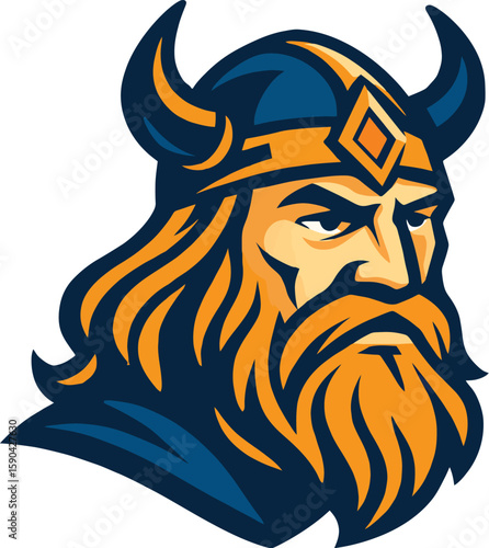 "Epic Viking warrior vector in bold navy and gold—ideal for logos, mascots, or apparel. Download now and bring fearless strength and legendary spirit to your next design!" ⚔️