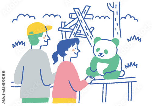 A friendly couple staring at a panda_color