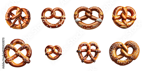 Multiple vector illustrations of delicately drawn pretzels

