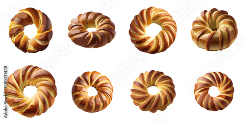 Multiple vector illustrations of delicately drawn ring bread

