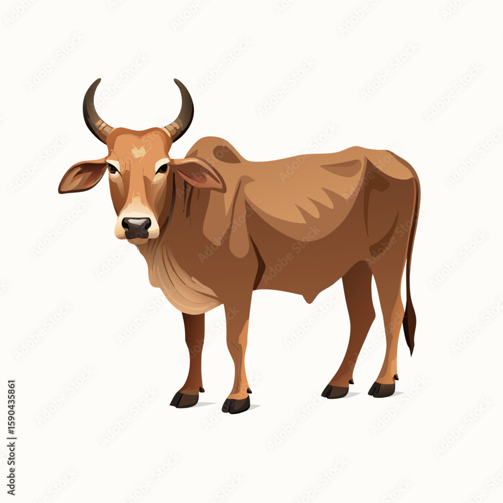 Cow standing alone on white background in a rural farm style illustration Cow standing alone on white background in a rural farm style illustration