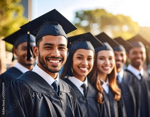 Smiling graduates in caps and gowns