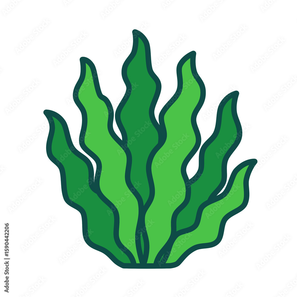 Stylized seaweed illustration with layered green shades. Ideal for marine life visuals. Stylized seaweed illustration with layered green shades. Ideal for marine life visuals.
