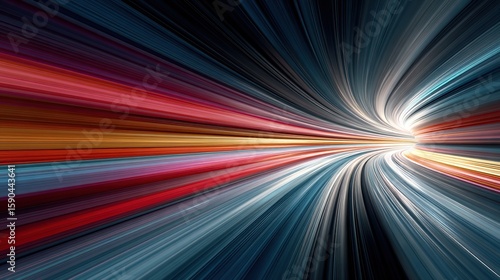 Abstract tunnel with blur of light, blue, red, orange, yellow