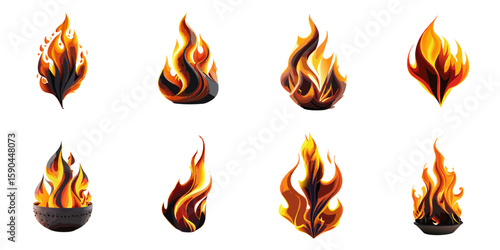 Multiple vector illustrations of delicately drawn flames

