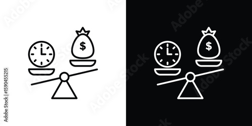 Time and money compare scale icon. Editable stroke. Icon for web.