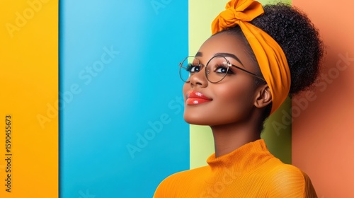 Vibrant portrait of a woman glowing in neon colors and reflections