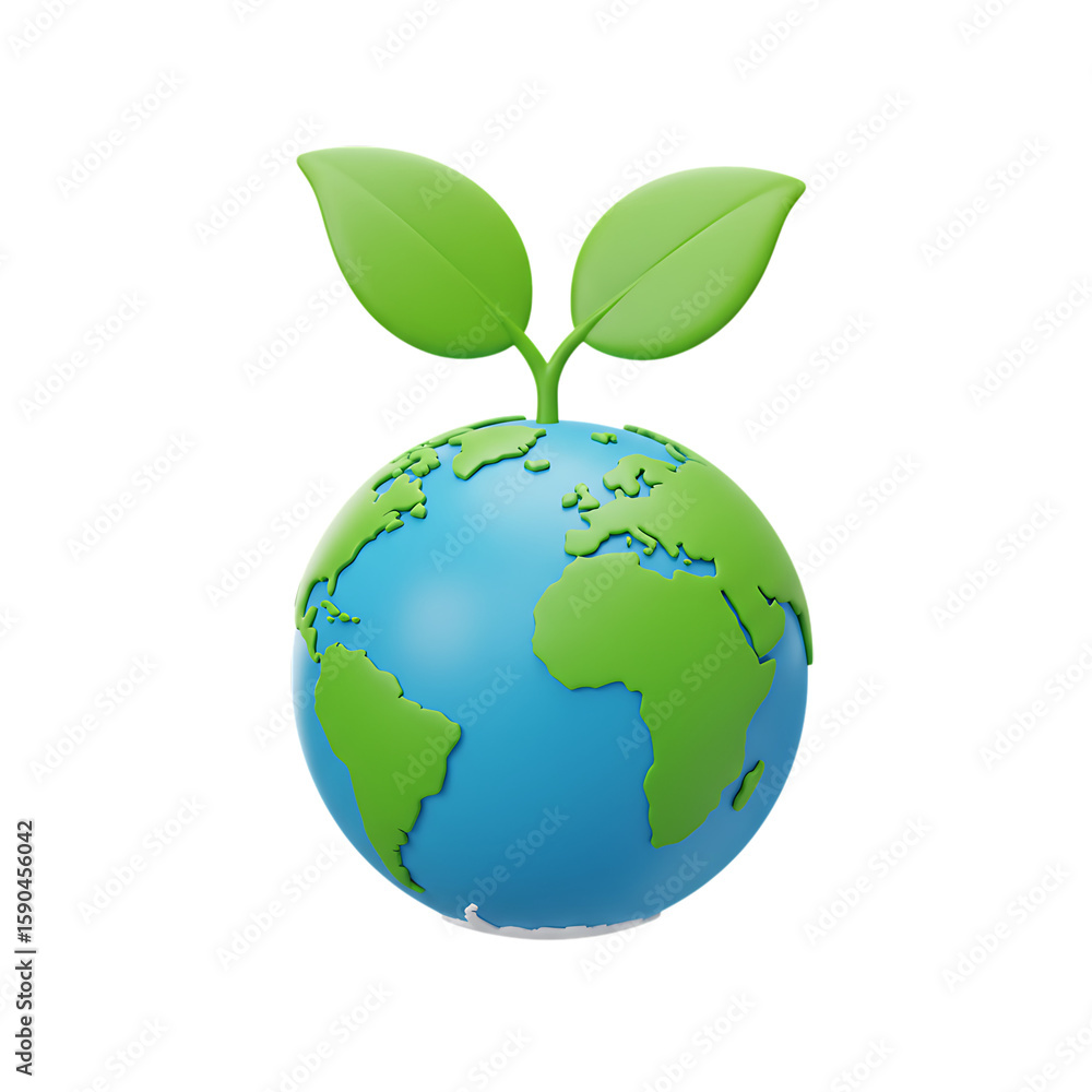 Obraz premium Stylized 3d earth with a sprouting green plant growing from the top isolated on transparent background