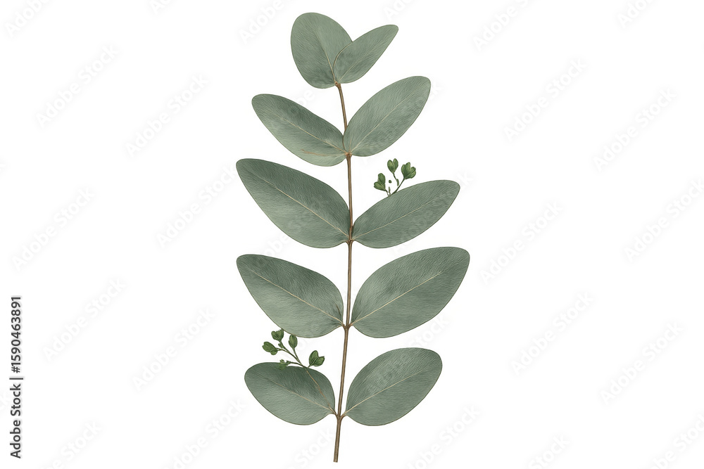 Fototapeta premium Eucalyptus branch with green leaves and small buds isolated on transparent background, perfect for graphic design projects