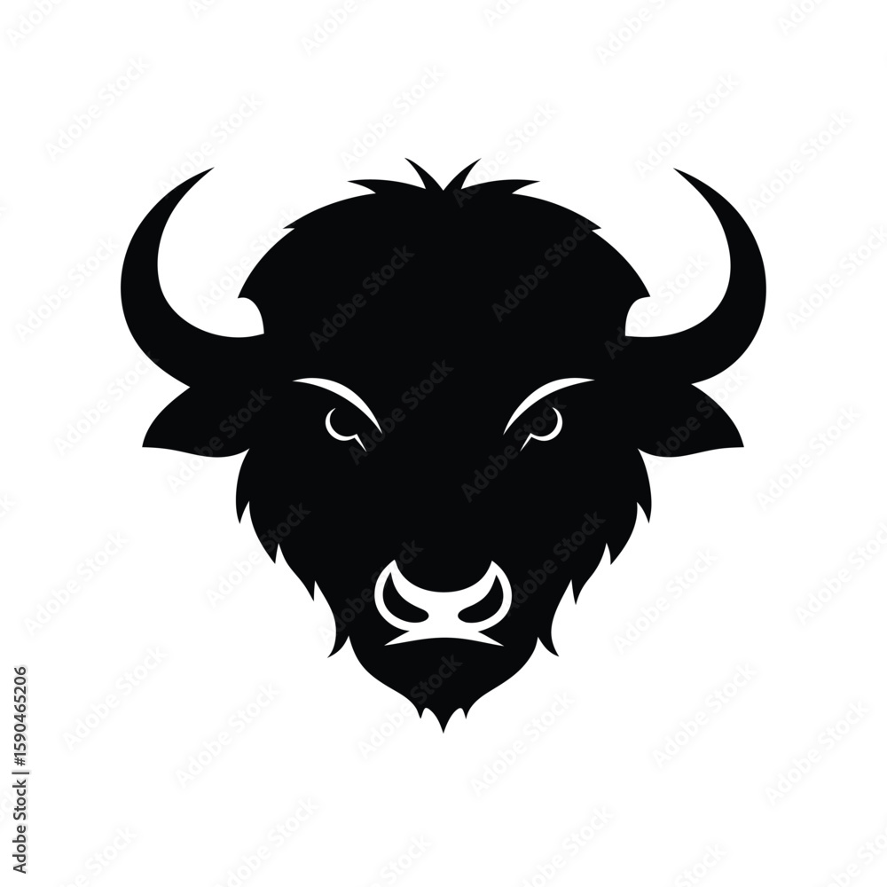 Fototapeta premium Silhouette vector of a buffalo head with strong horns for bold animal graphic design Vector illustration