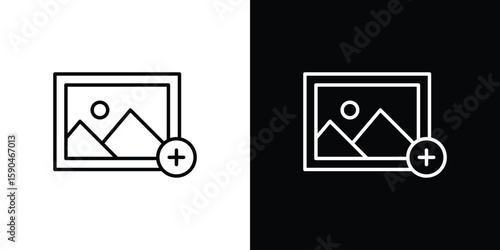 Add photos icon. Editable stroke. Icon for web.