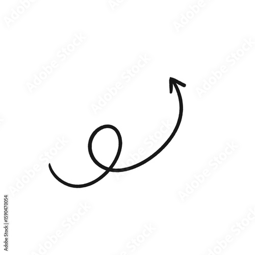 Hand-drawn curved arrow with swirl pointing upward