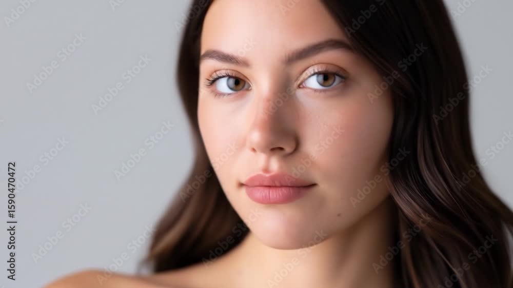 Young Woman with Side-Eye Glance and Neutral Expression Young Woman with Side-Eye Glance and Neutral Expression
