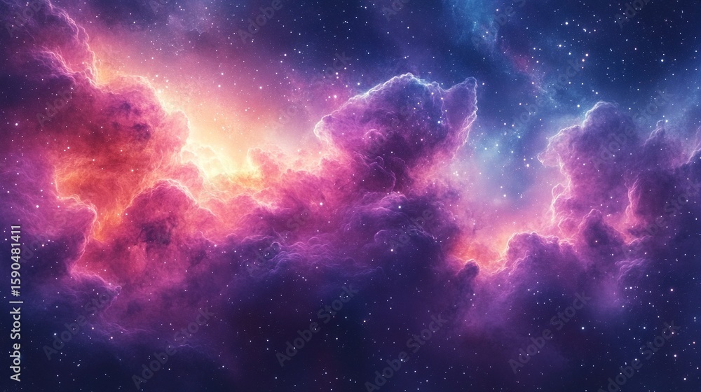 Fototapeta premium Surreal watercolor galaxy, dreamy cosmic texture in vibrant purple and pink tones, abstract celestial background with ethereal brushstrokes, fantasy space nebula in fluid art style