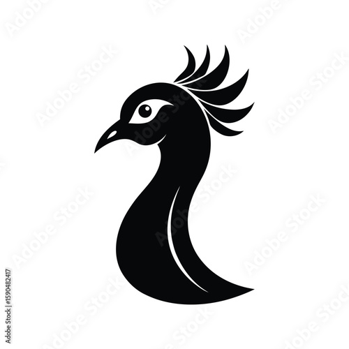 Silhouette vector of a peacock head with detailed crest for exotic wildlife illustration Vector illustration