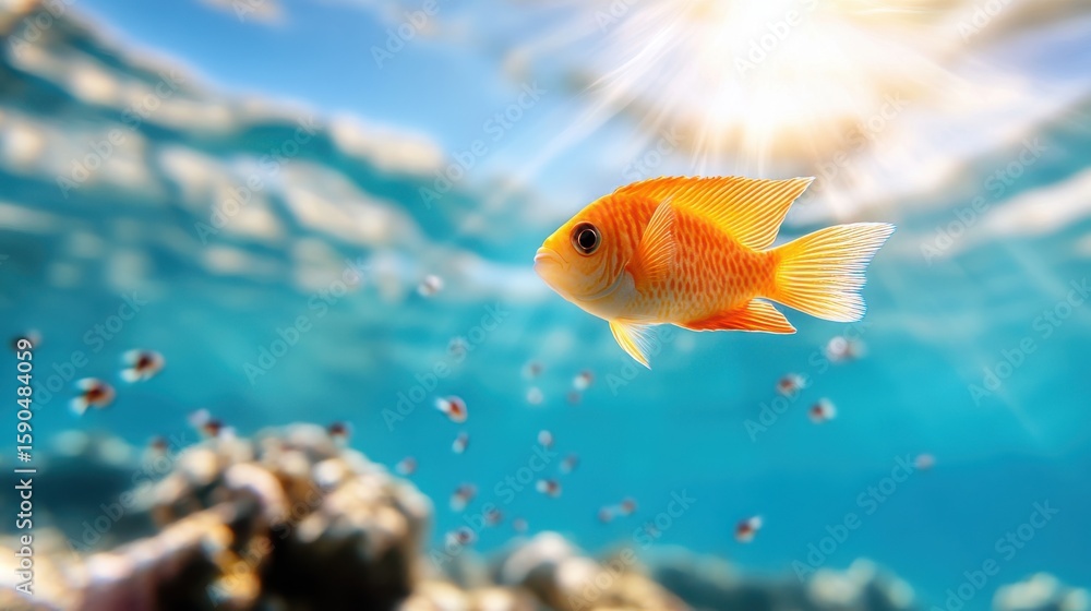 Fototapeta premium Vibrant school of fish dancing in crystal clear tropical waters