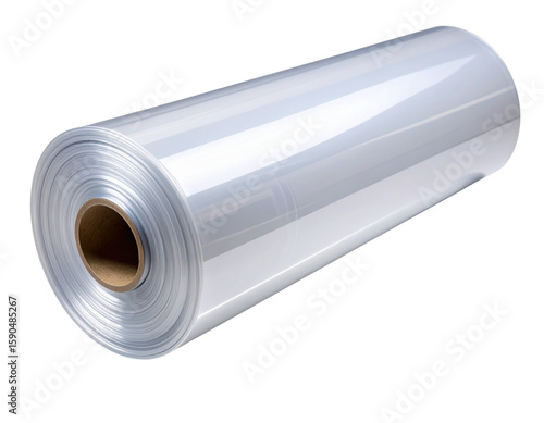 Front View of Large Clear Plastic Sheeting Roll Standing Upright, Isolated PNG