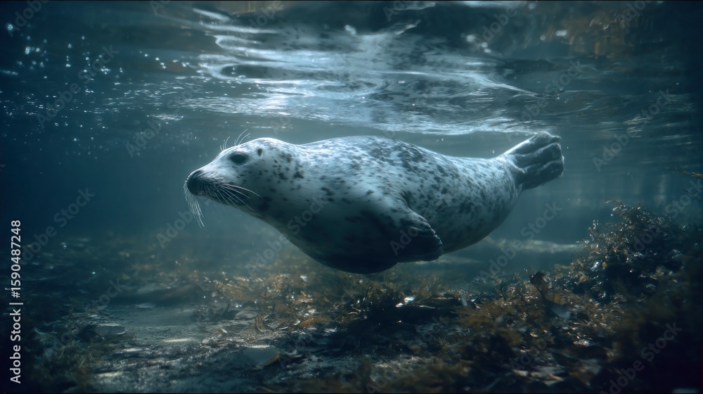 Obraz premium Harbor seal underwater swim