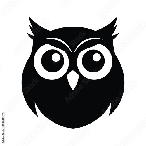 Silhouette vector of an owl head with large eyes for nocturnal bird and forest design Vector illustration
