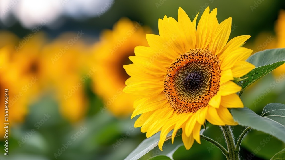 Fototapeta premium Vibrant sunflower field stretches across Franconia in summer sunlight