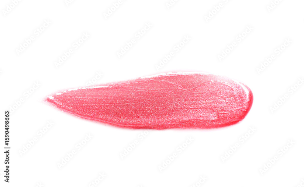 Fototapeta premium Bright red lip gloss on white background, top view